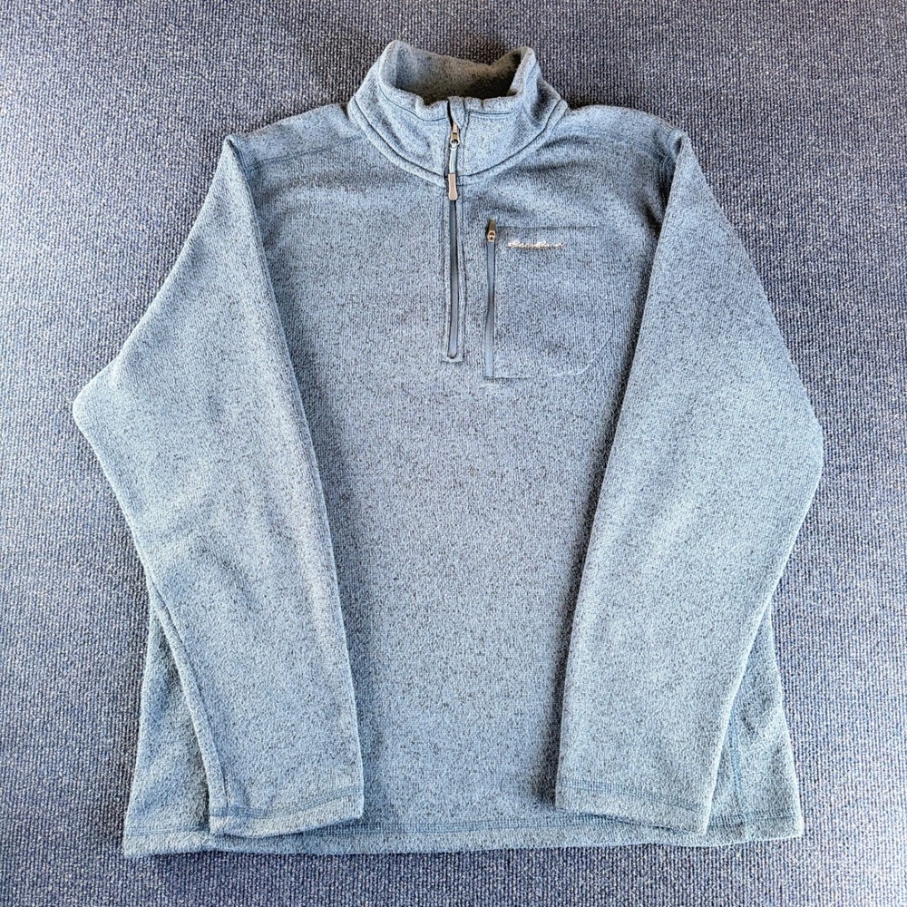 Eddie Bauer Mens Blue Marl Fleece Quarter Zip Pullover Sweater‎ Jacket Large